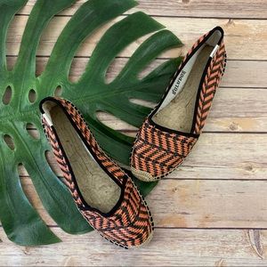 Soludos black and orange woven espadrille flats